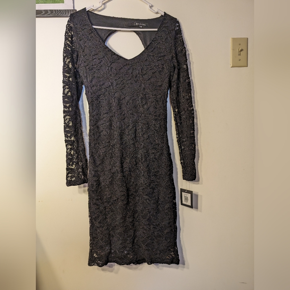 Marina black lace cutout back sheath dress NWT